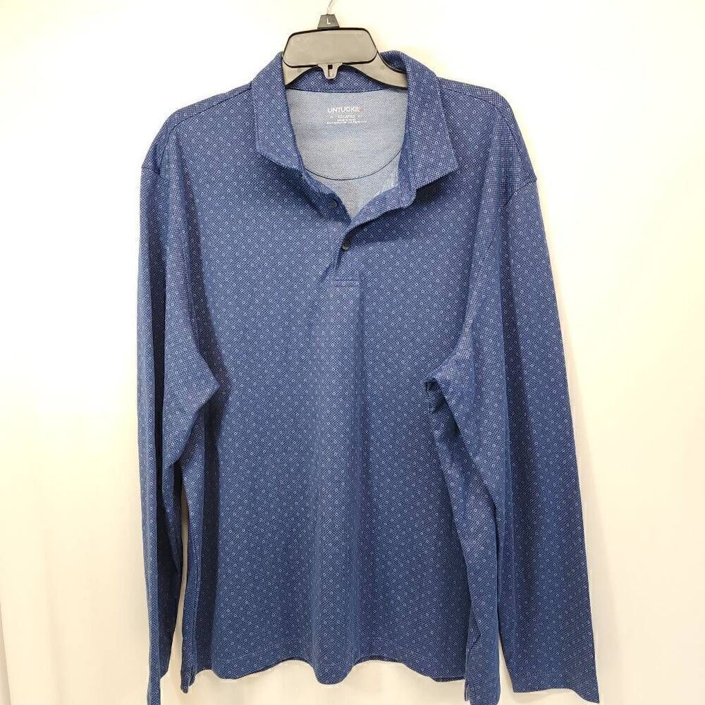 UNTUCKit Size XXL Beaux Lattice Polo long sleeve Navy Blue Pima Cotton Blend G16